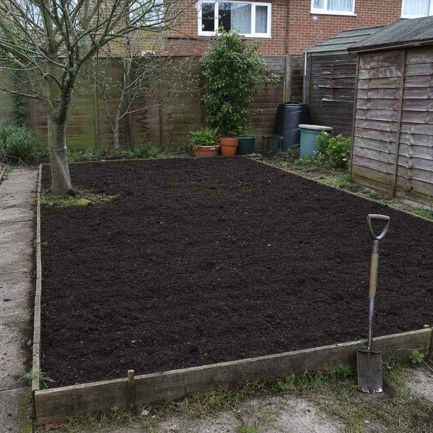a freshly dug and raked vegetable plot ready for planting